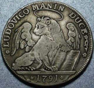1791 " Republic Of Venice " In Italy Crown Size Silver Tallero Lion Of Saint Mark