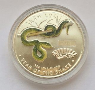 2001 Vietnam Year Of The Snake 10,  000 Dong Silver Proof Coin