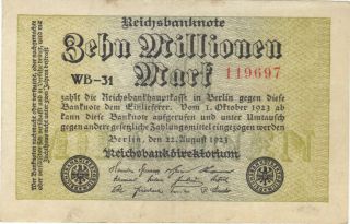 1923 10 Million Mark Germany Reichsbanknote German Banknote Note Bank Bill Cash