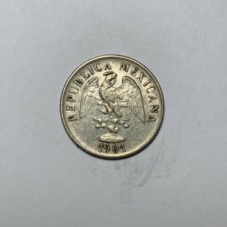 1901 Cn Q Mexico Silver 20 Centavos