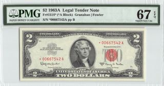United States 1963a Fr.  1514 Pmg Gem Unc 67 Epq $2 Legal Tender Star