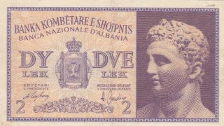 2 Lek Very Fine Crispy Banknote From Italian Occupied Albania 1940 Pick - 9