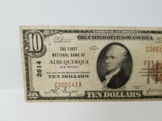 1929 National Bank of Albuquerque National Currency Brown Seal $10 Ten Dollars 2