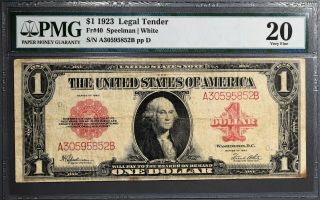 1923 $1 Legal Tender Large Note Horse Blanket Red Seal Fr40 Pmg 20 Veryfine 1243