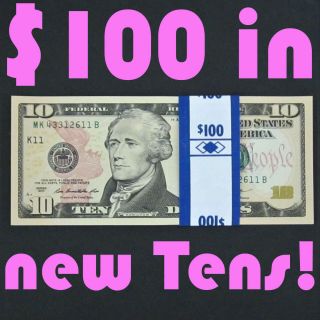 10 Ten Dollar Bills Us Currency Notes $100 Fv Consecutive,  Uncirculated 2013