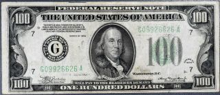 1934 $100 Dollar Federal Reserve Note Frn Chicago Fr 2152 - G Gr: Xf/au A1275