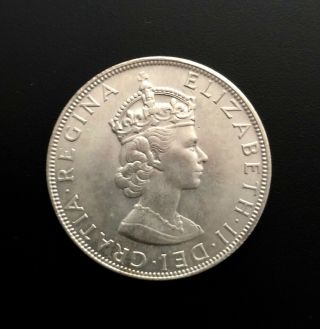 1964 Bermuda British Colony One Crown Elizabeth Ii Silver Uncirculated Coin