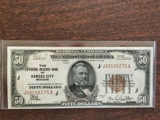 Us Paper Money Small Size $50.  00 National Currency