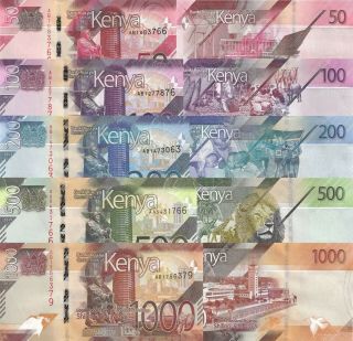 Kenya 5 Note Set: 50 To 1000 Shillings (2019) - Pnew/new Series/unc