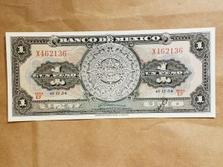 1954 Mexico 1 Peso 10.  2.  54 Note Mexican Bill Banknote Series Ef P 56a Cu Unc