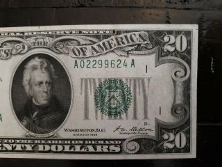 VERY SCARCE - 1928 SERIES REDEEMABLE IN GOLD $20 BOSTON FRN 3
