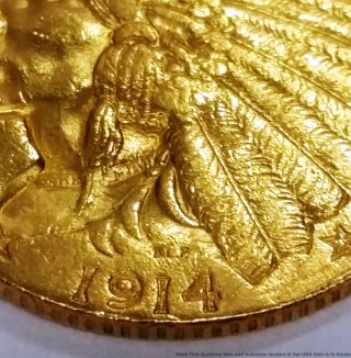 1914 - D $2.  5 Indian Head Quarter Eagle American US Gold Coin 2