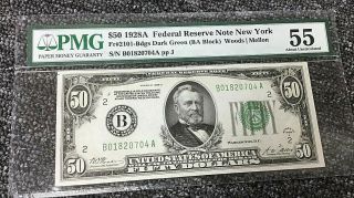 1928a $50 Federal Reserve Note York,  Fr 2101 - Bdgs Dark Green,  Woods - Mello