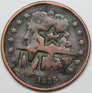 1835 Classic Head Half Cent,  Counterstamp,  Vg Detail