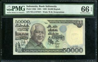Indonesia 50000 50,  000 Rupiah 1995/1998 P 136 Gem Unc Pmg 66 Epq
