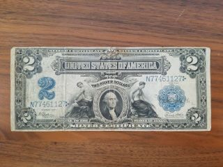 Two Dollars 1899 Silver Certificate Note Large Bill.