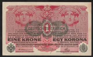 1916 Austria 1 Krone 1919 Overprint Old Paper Money Banknote Currency P 49 Unc