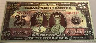 1935 Bank Of Canada $25 Banknote Polymer Silver Plated