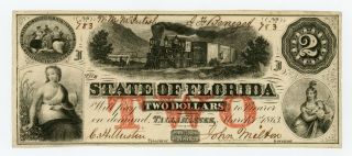 1863 Cr.  18 $2 The State Of Florida Note - Civil War Era W/ Train