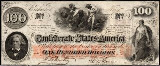 1862 Civil War $100 C.  S.  A.  Confederate T - 41 Au