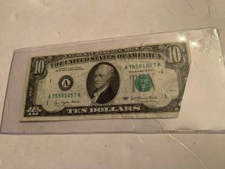 Vintage 1977 U.  S.  $10 Federal Reserve Note Error Gutter/butterfly Fold Estate