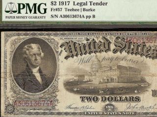 Large 1917 $2 Two Dollar Bill United States Legal Tender Note Money Fr 57 Pmg 25