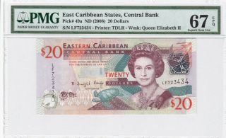 East Caribbean States 20 Dollars 2008 P - 49a Pmg Gem Unc 67 Epq