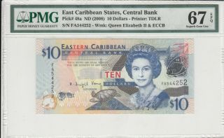 East Caribbean States 10 Dollars 2008 P - 48a Pmg Gem Unc 67 Epq