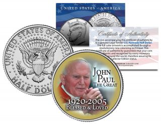 Pope John Paul Ii The Great 2005 Jfk Half Dollar Colorized Coin Blessed & Loved