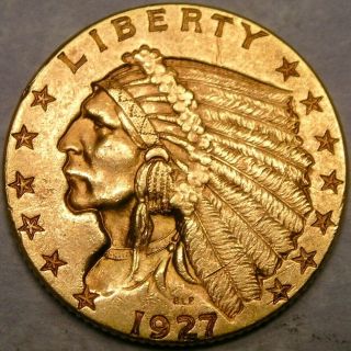 1927 Indian Head $2.  5 Gold Quarter Eagle Scarce Appealin Bold Crisp Sharp Beauty