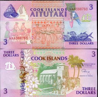 Cook Islands 3 Dollars 1992 P 7 Aaa Prefix Unc