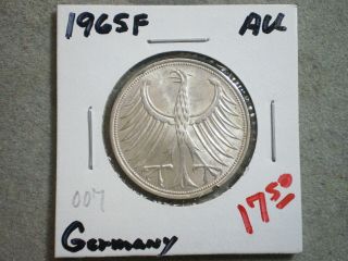 1965 - F 5 Deutsche Mark Germany/ 625 Silver.  2250 Asw (uncertified) -