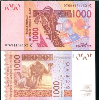 West African States (was) ; Senegal 1000 1,  000 Francs 2003 (2007) P 715 K Unc