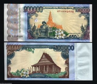 Laos Lao 100000 100,  000 2010 Kip Commemorative 450 Anny World Money Bank Note