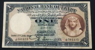 Egypt 1 Pound 1943.  Nixon Sign.  " J/67 " Grade.  See Scan