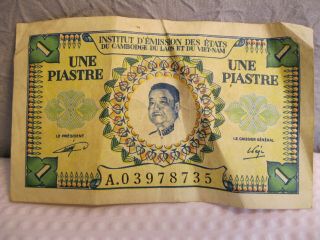 Rare 1953 French Indochina Laos Une Piastre 1 One Piastres Currency Vietnam