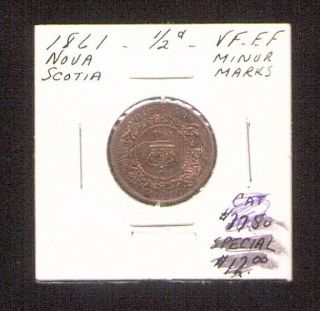 Canada 1861 Nova Scotia Half Cent Coin In Vf - Ef
