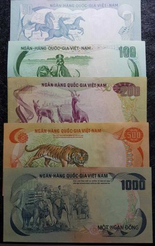 1972 Vietnam 50,  100,  200,  500 &1000 Dong Banknote Set Unc (, 1 B.  Note) D7036
