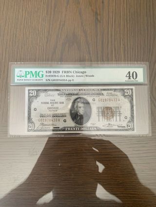 1929 20 Dollar National Bank Note Chicago Fr 1870 Pmg Xf 40