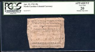 April 23,  1761 20s Twenty Shillings North Carolina Colonial Pcgs Very Fine - 20
