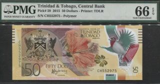 Tt Pk 59 2015 Trinidad & Tobago $50 " Polymer " Pmg 66 Epq Gem Uncirculated