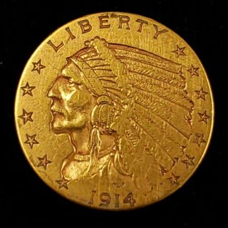 1914 D Us American Indian Head Quarter Gold Eagle $2.  5 Collector Coin 2ihqe1401