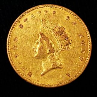 1854 $1 Us American Gold Small Indian Head One Dollar Type 2 15mm Coin /ih3g5412