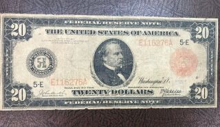 1914 $20.  00 Red Seal Federal Reserve Note - Richmond - Scarce -