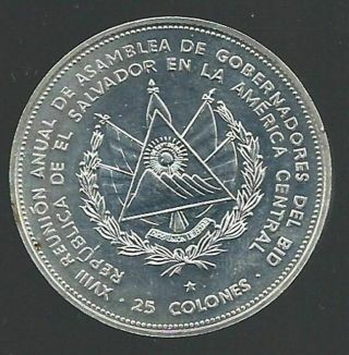 El Salvador 25 Colones,  1977 Silver Bu Proof Coin