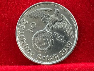 2 Reichsmark 1939 B With Nazi Coin Swastika Silver Brilliant