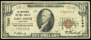 1929 Fort Smith Arkansas $10 National Currency Bank Note Ch.  7240