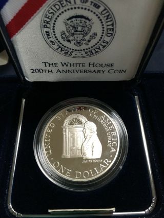 1992 W White House 200th Anniversary Silver Dollar Proof W/coa & Box