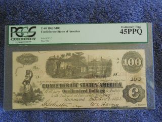 1862 T - 40 $100 Confederate Currency Pcgs 45ppq 10/2/1862 Augusta Ga,  Columbia Sc