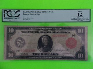 Fr 893a 1914 Red Seal $10 " York " Federal Reserve Note Frn Pcgs Fine 12